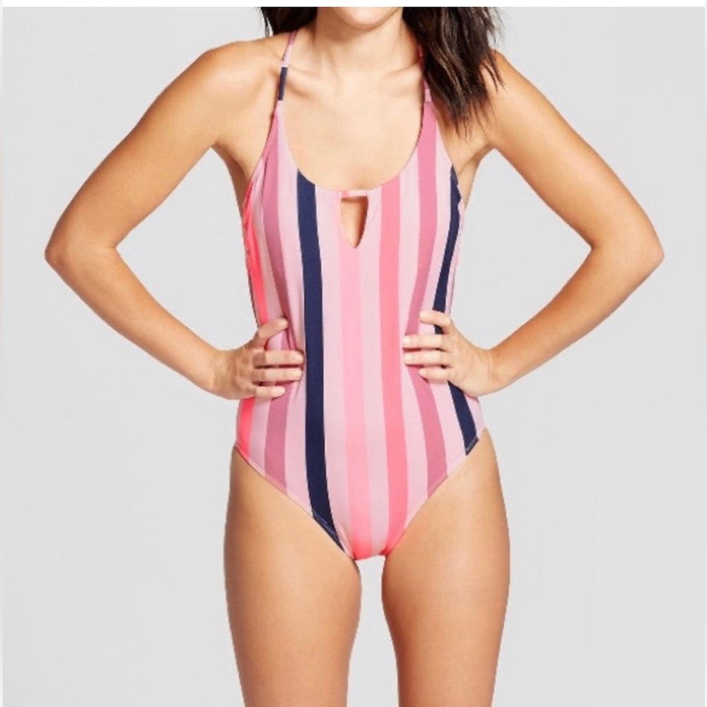 NWT Xhilaration pink and blue striped one piece swimsuit from Target